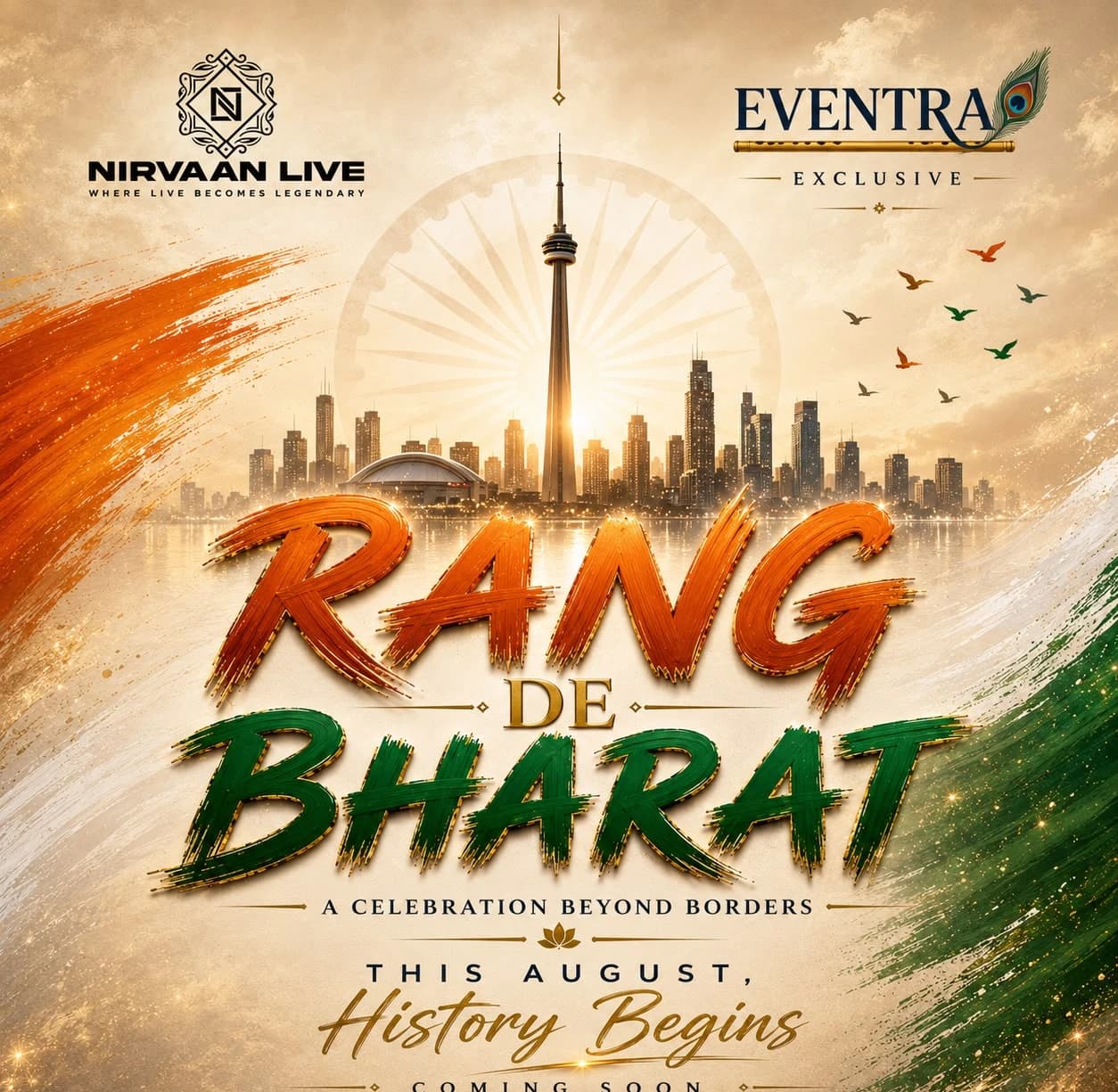 Rang De Bharat festival poster featuring Indian dance, music and Toronto